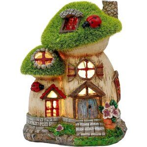 Mushroom Garden Statues with Outdoor Solar Light, Green Flocked Fall Decorations
